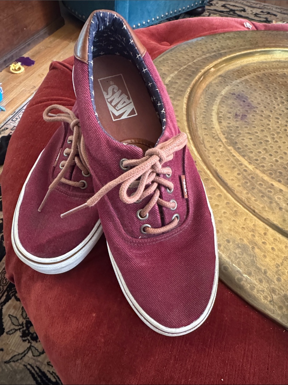 Vans Women’s Burgundy Canvas Low-Top Sneakers with Tan Laces